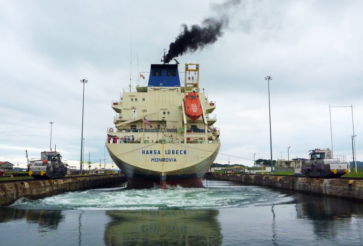 Ship about to leave Gatun Locks, Panama Canal Ship about to leave Gatun Locks, Panama Canal