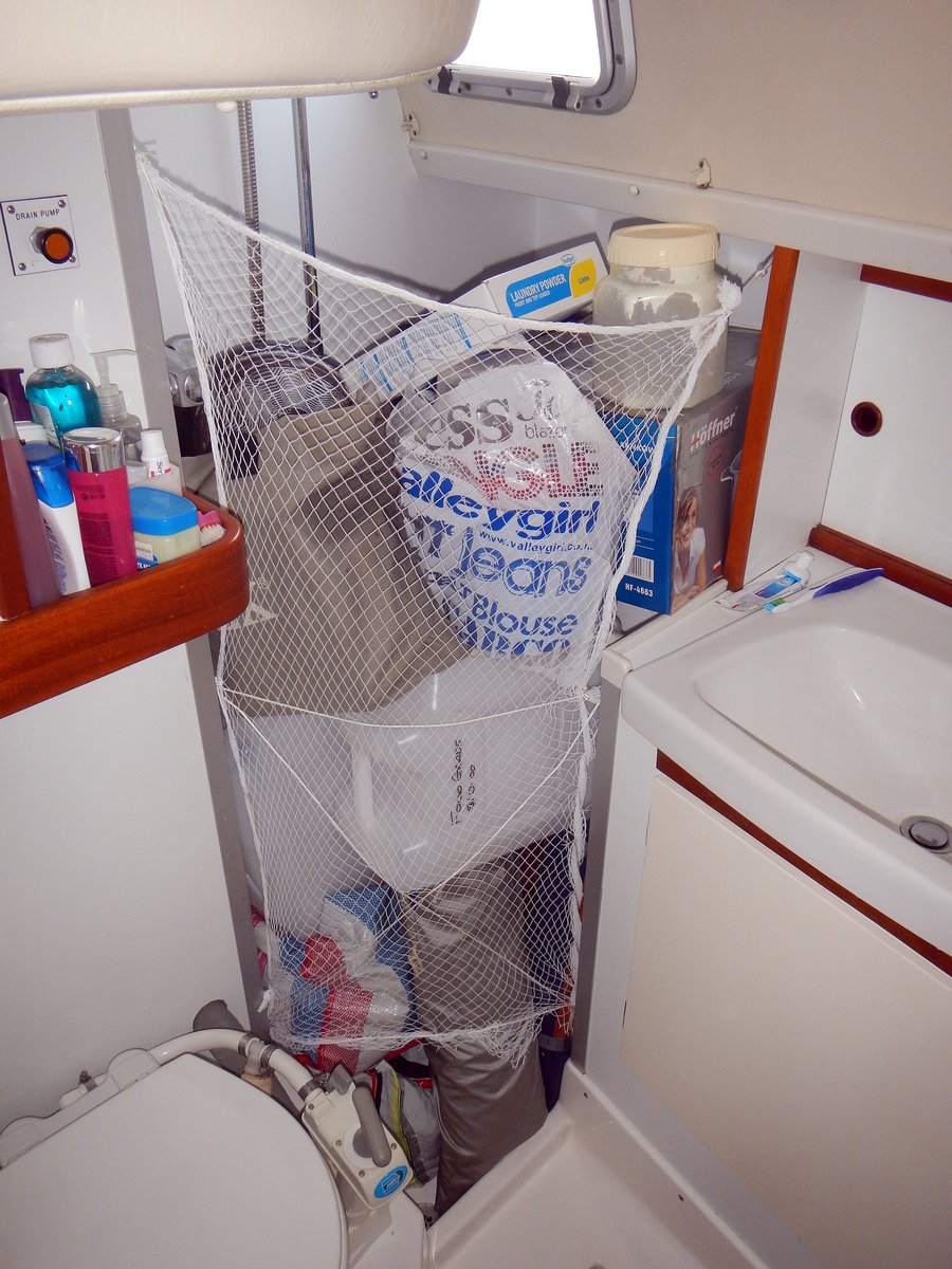 Supplies for Vanuatu stowed in our aft heads Supplies for Vanuatu stowed in our aft heads