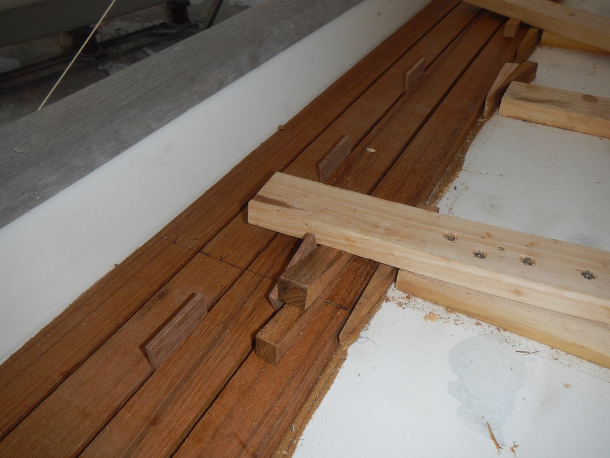 Wedges used to hold the planks in place
